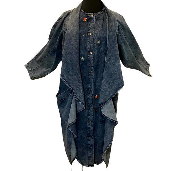 A.P. Collection vintage acid wash chambray denim long jacket 1X - Picture 1 of 7